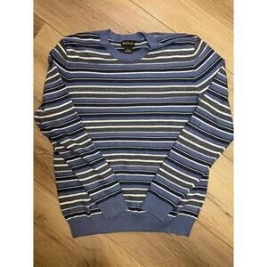 Haggar Sweater Mens Large Blue Striped Crewneck Pullover Knit Long Sleeve